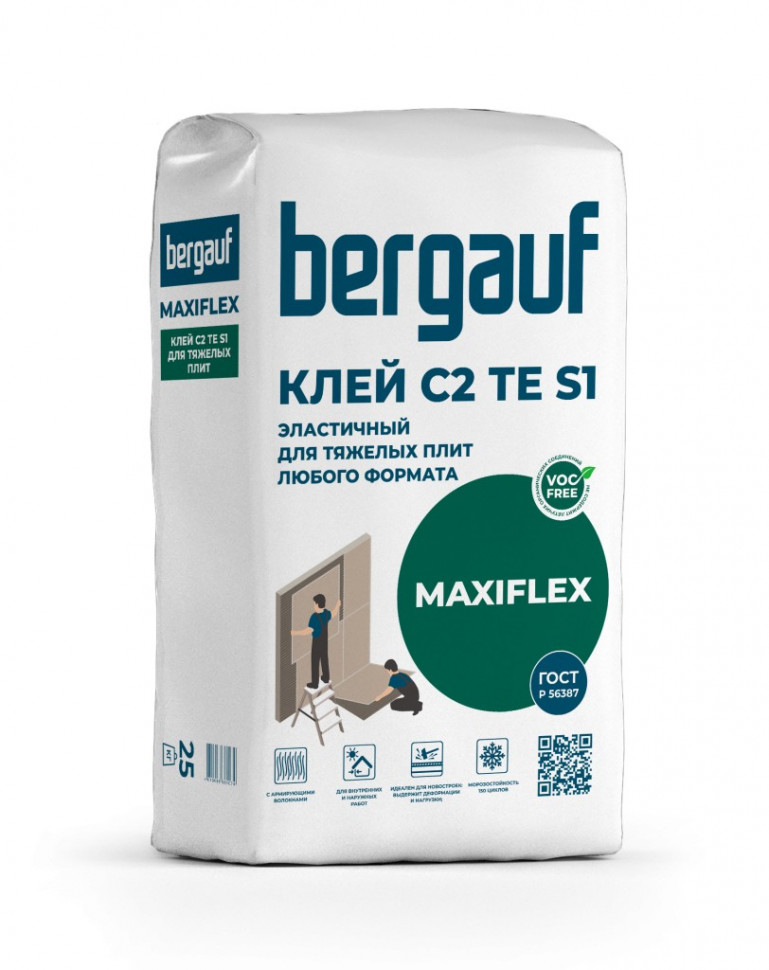 Клей для тяжелых плит любого формата MAXIFLEX 25 кг. эластичный Bergauf (56п)